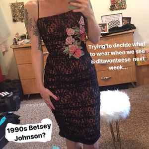 Black lace & pink floral Betsey Johnson dress